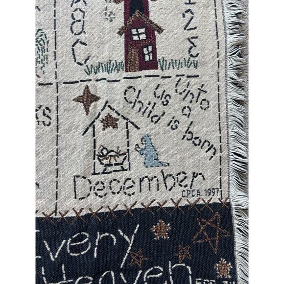 Vintage Christian Blanket Woven Tapestry Ecclesiasties Cottagecore Prairie Cozy - Picture 7 of 10